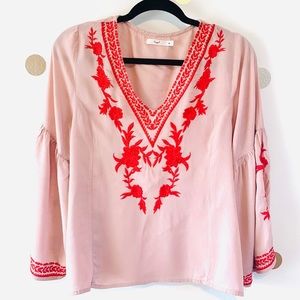 •Hazel• Tovar Embroidery Detail Top in Light Pink